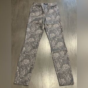 PAIGE Hoxton Ultra Skinny Gray and Cream Floral Pants